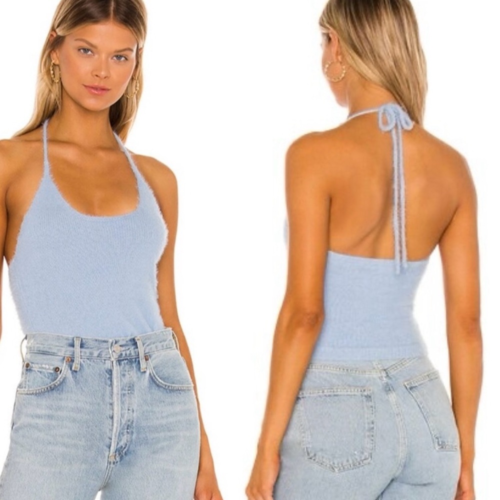 Superdown Blue Fitted Backless Bodysuit